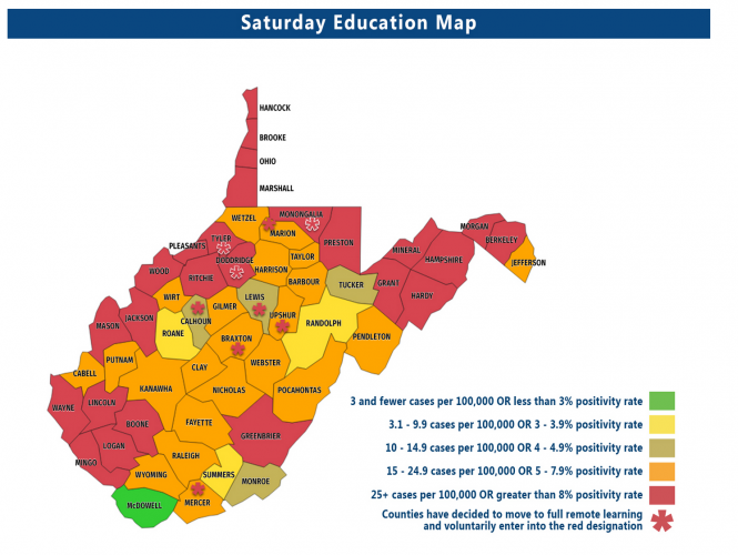 West Virginia School Map Red as Holidays Near